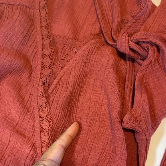 Mine Rust Wrap Blouse with Lace Trim - Picture 10 of 12